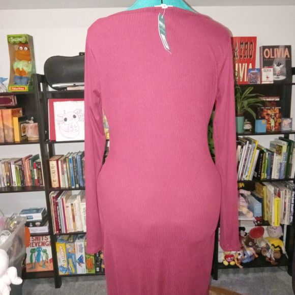 EARTHBOUND TRADING XXL Long Sleeve Maxi Cut-Out Dress Ribbed Maroon NEW with Tag - Picture 2 of 8